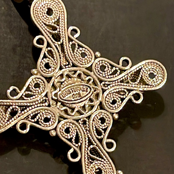 Sterling Silver Cross Pendant with Blue Topaz Gemstone - Picture 3 of 5